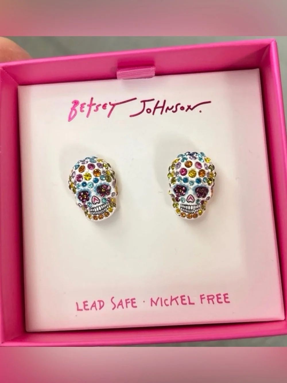 BETSEY JOHNSON Halloween Mexican Day of the Dead Crystal-Studded Earrings NWT
